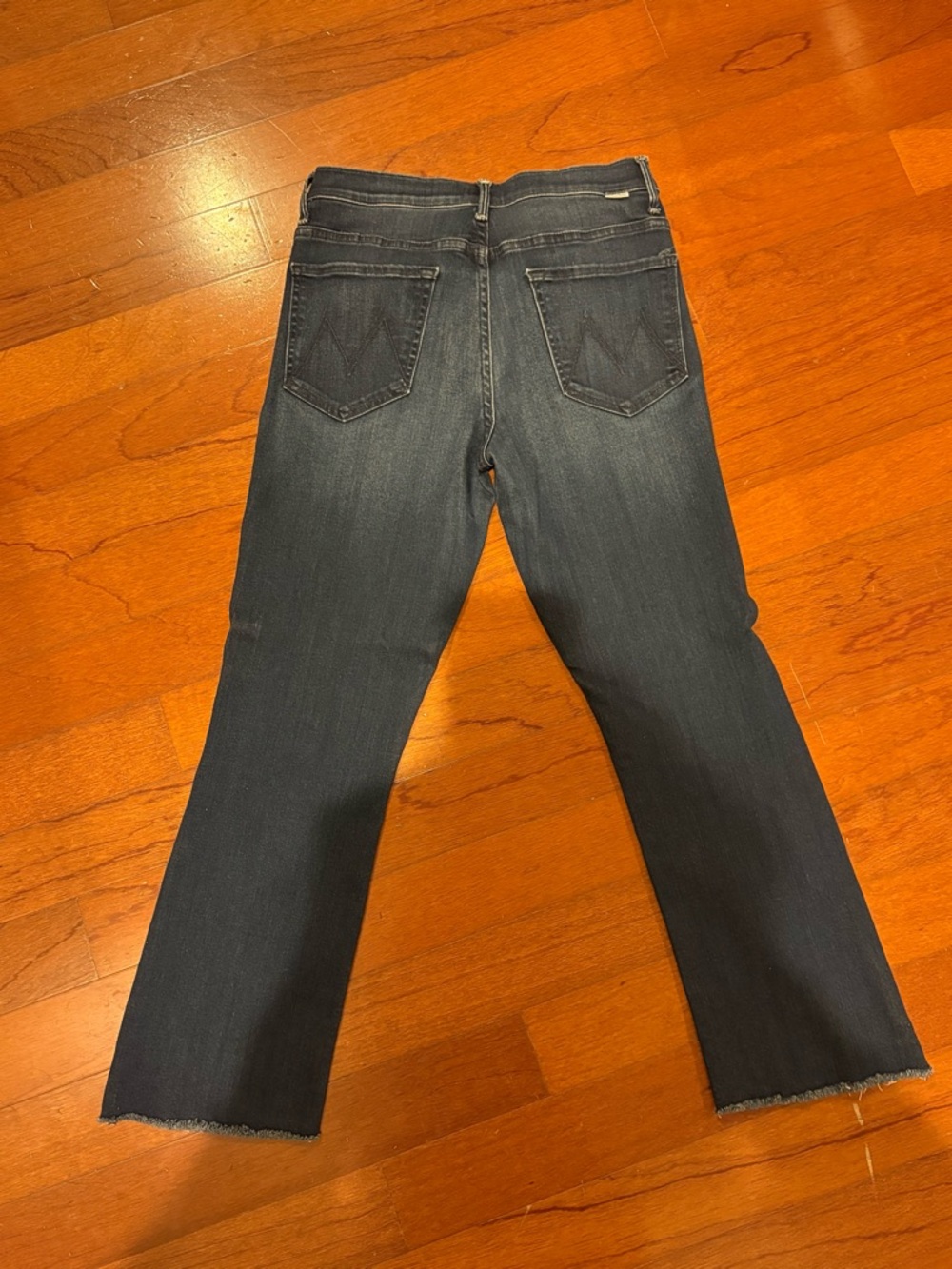 MOTHER Dark Blue Flare Jeans with Raw Hem